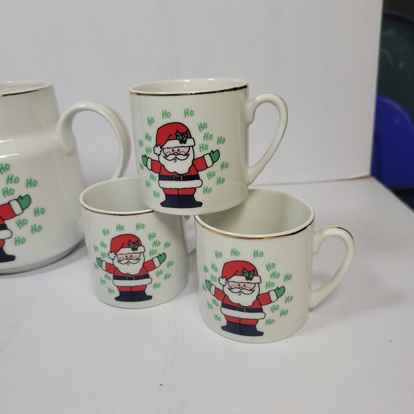 Vintage Napco Santa Eggnog Pitcher & 6 Cups Napcoware Christmas - Picture 2 of 6